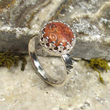 Load image into Gallery viewer, Leopard Jasper cabochon twisted bark finish polished ring
