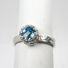 Load image into Gallery viewer, Swiss Blue Topaz checkerboard Faceted hammered finish ring size 6

