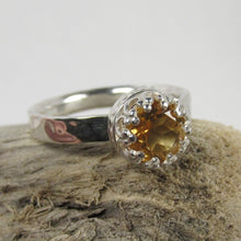 Load image into Gallery viewer, Citrine Faceted hammered finish ring size 6
