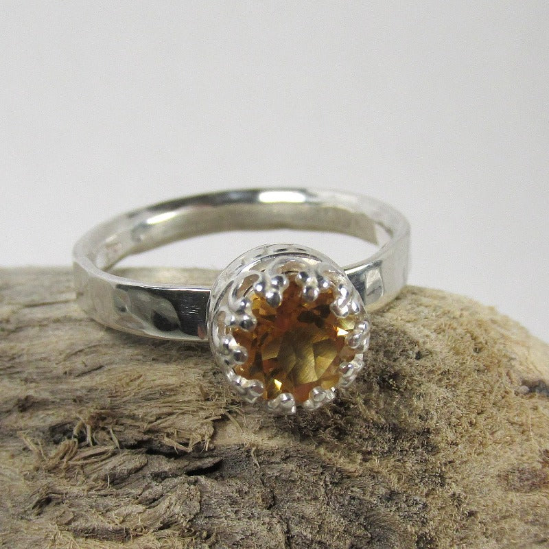 Citrine Faceted hammered finish ring size 6