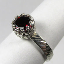 Load image into Gallery viewer, Garnet Faceted twisted bark finish ring size 6
