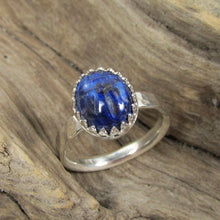 Load image into Gallery viewer, Sodalite hand carved Scarab ring polished hammer texture Size 6
