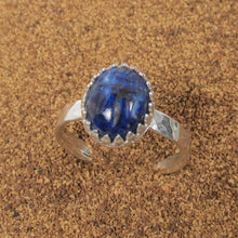 Load image into Gallery viewer, Sodalite hand carved Scarab ring polished hammer texture Size 6
