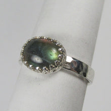 Load image into Gallery viewer, Labradorite hammered finish ring size 6
