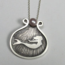 Load image into Gallery viewer, Swimming Mermaid Pendant Pink Pearl
