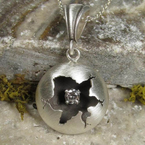 Cracked Pendant with Diamond Sterling Silver