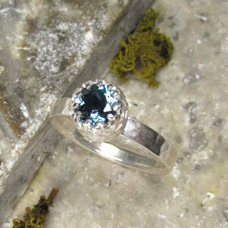 London Blue Topaz Faceted hammered finish ring size 6