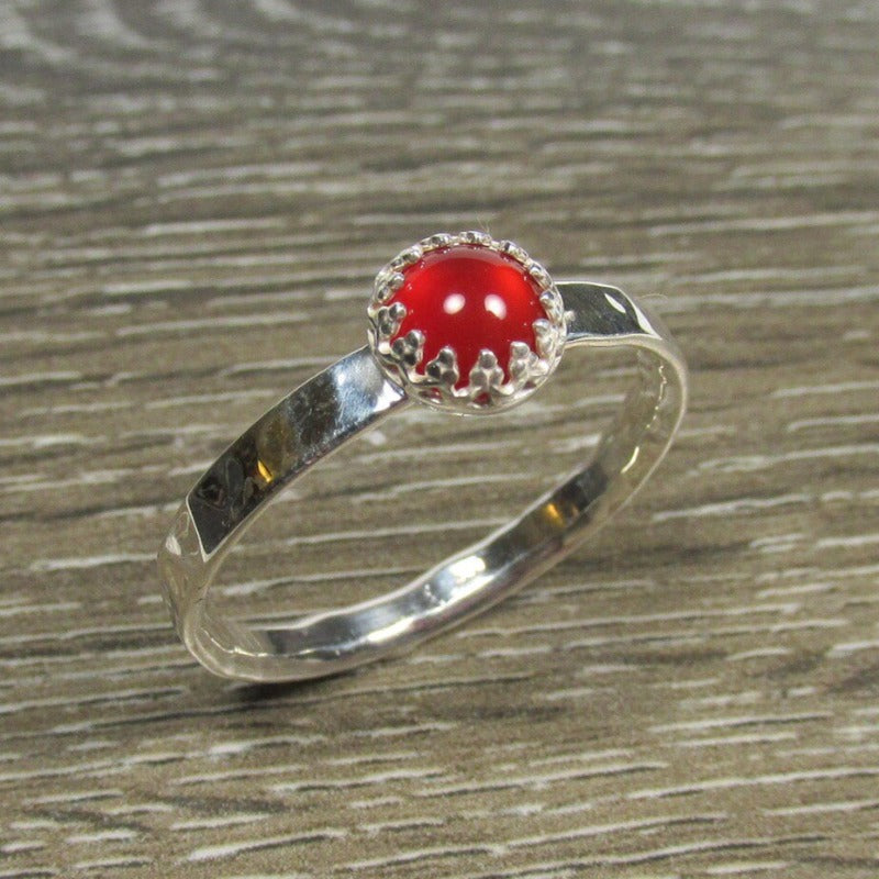 Carnelian cabochon gemstone hammered ring
