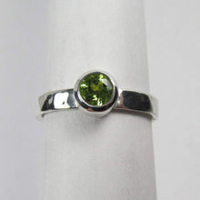 Load image into Gallery viewer, Peridot Faceted Tall Bezel setting brushed hammered finish ring size 6
