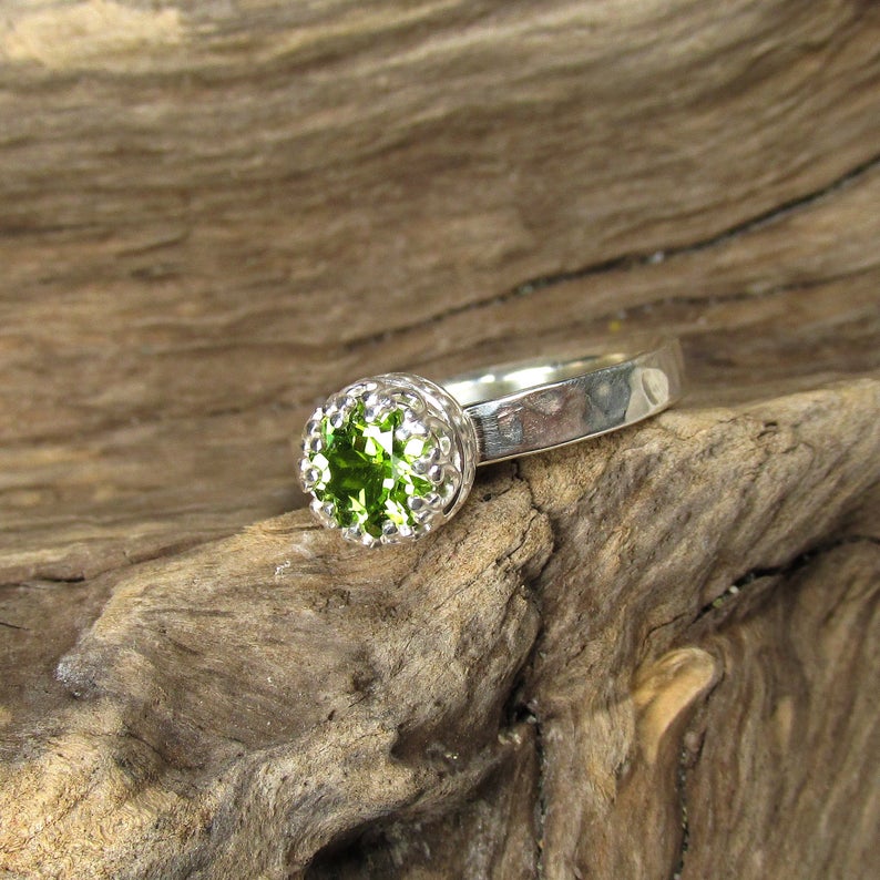 Peridot Faceted hammered finish ring size 6